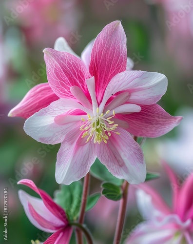 Close-up image of beautiful pink and white flower, pink floral petals macro photo