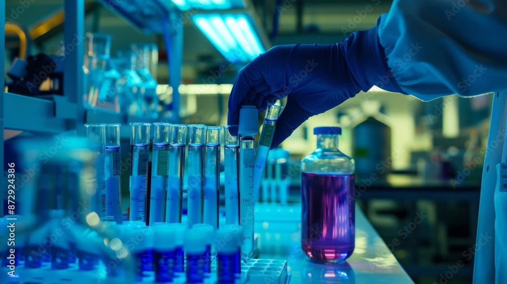 Scientific inquiry with an image featuring a scientist holding medical testing tubes in a laboratory setting. Scientific inquiry with an image featuring a scientist holding medical testing tubes in a laboratory setting.