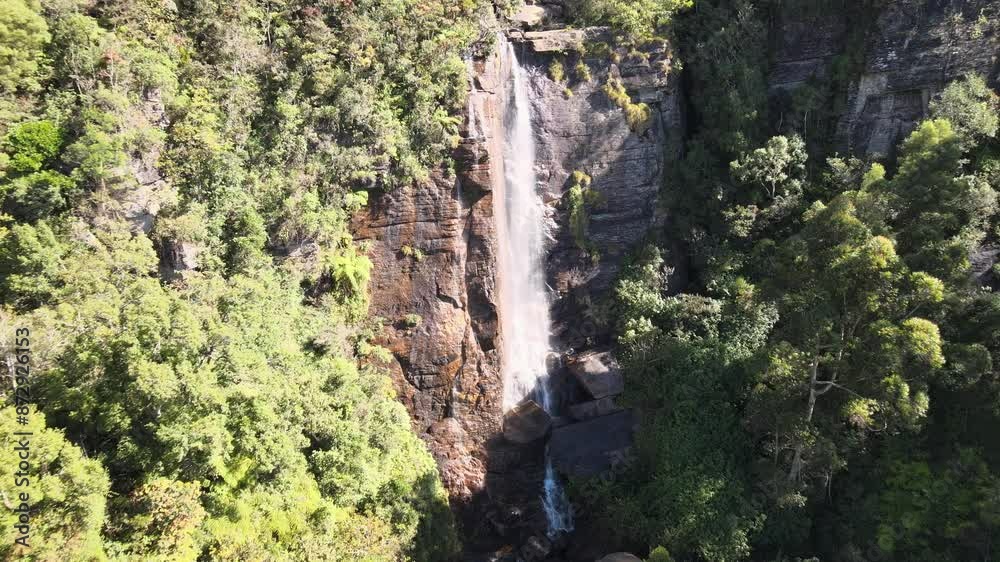 The aerial view of the waterfall in Sri Lanka The aerial view of the waterfall in Sri Lanka
