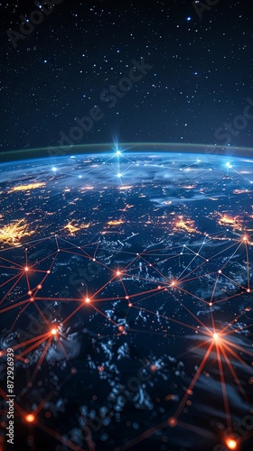 Night earth global virtual internet world connection of metaverse technology network digital communication and worldwide networking on connect 3d background © Larysa