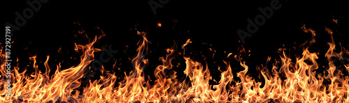 Fire flames on black background