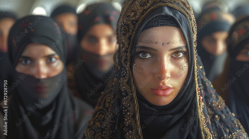 Young Woman Wearing A Traditional Headscarf In A Group