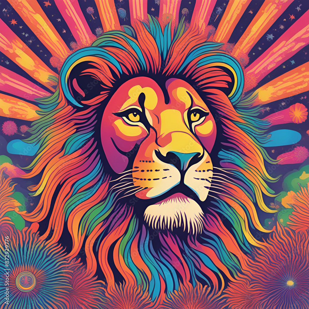 Lion amid fireworks festival Lion amid fireworks festival