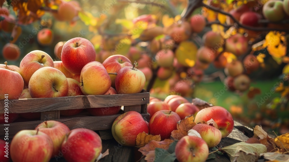 Fresh Apples in a Wooden Crate Outdoors Fresh Apples in a Wooden Crate Outdoors
