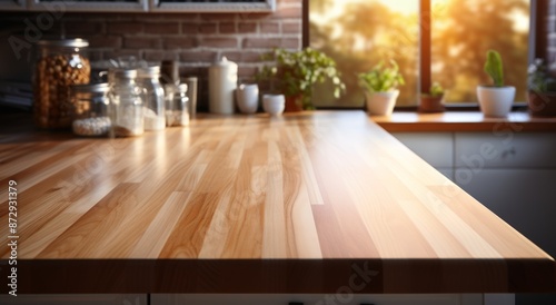 A wooden kitchen countertop...