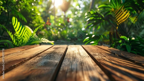 A weathered wooden table si...