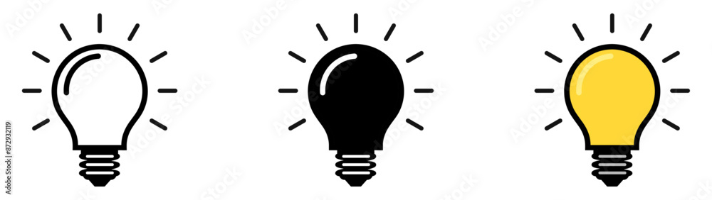 Light bulb icon set. Idea icon. Lamp concept. Light bulb, isolated in modern outline, flat, and colored design. Vector illustration Light bulb icon set. Idea icon. Lamp concept. Light bulb, isolated in modern outline, flat, and colored design. Vector illustration