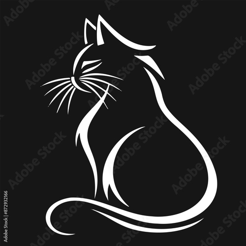Wallpaper Mural Elegant Cat Silhouette in Black and White Torontodigital.ca