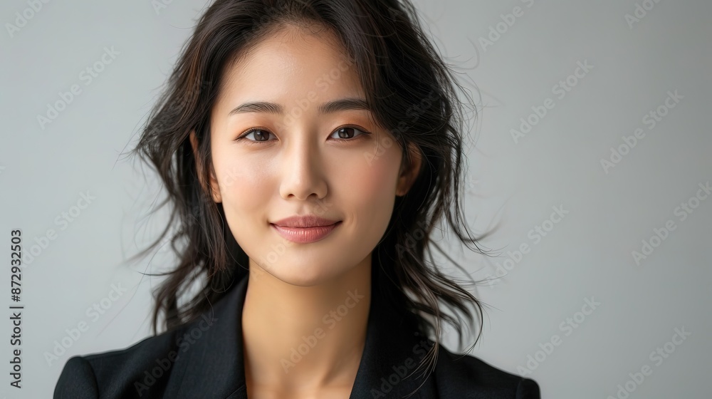 Obraz premium Smiling korean businesswoman with confidence, beautiful hairstyle, isolated copy space