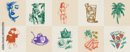 A minimalist collection of hand-drawn vector illustrations of food and beverage girls. Great for social media, posters, postcards, web design