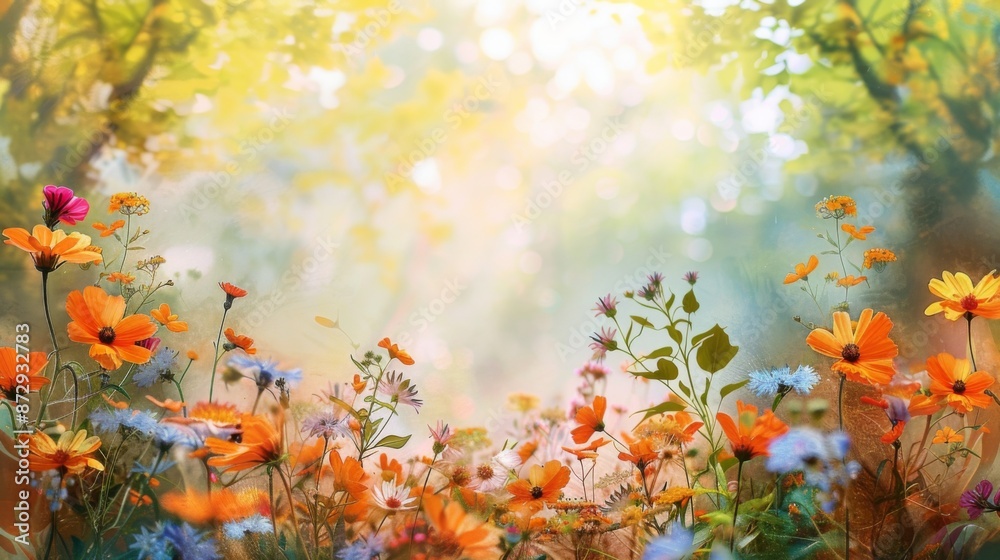 A wildflower summer floral frame featuring a mix of colorful wildflowers A wildflower summer floral frame featuring a mix of colorful wildflowers