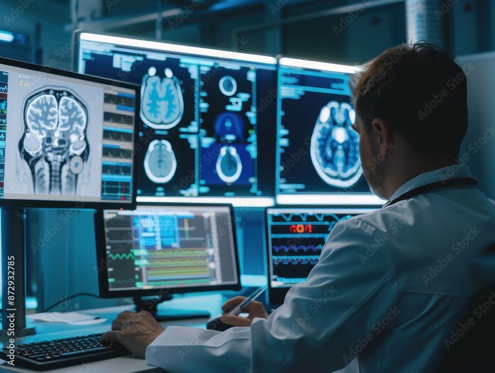 4. AI-powered medical diagnostics, with a computer analyzing patient data and suggesting treatments, showcasing machine learning in healthcare 4. AI-powered medical diagnostics, with a computer analyzing patient data and suggesting treatments, showcasing machine learning in healthcare