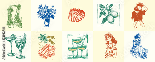A minimalist collection of hand-drawn vector illustrations of food and beverage girls. Great for social media, posters, postcards, web design
