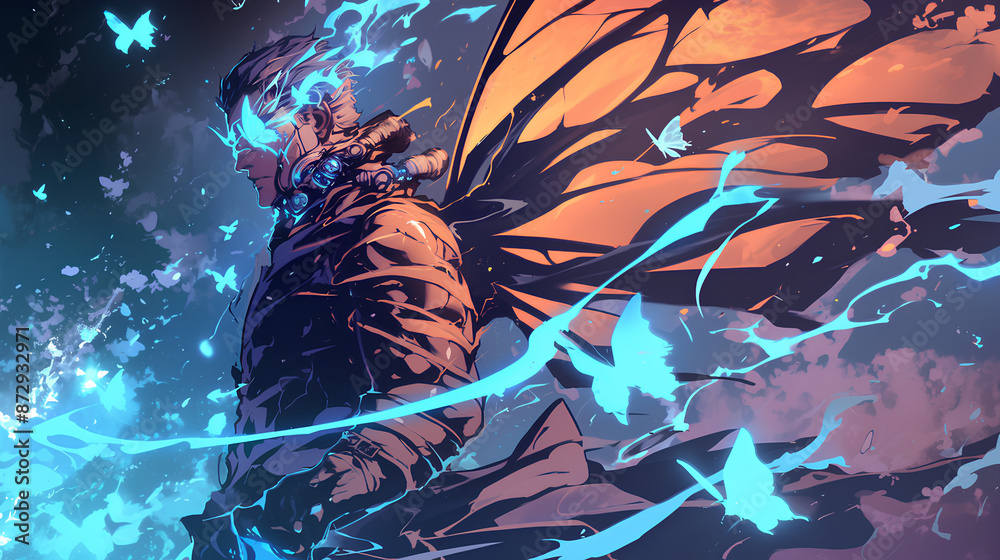 Naklejka premium Butterfly man with electric powers