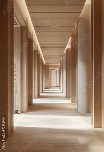 long corridor with columns and plant in vase © Inigo