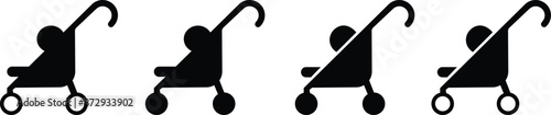 Baby stroller icon set. Simple baby carriage icon. Children and baby carriage, child buggy, kid trolley sign. newborn baby pushchair symbol, isolated on transparent background, for apps and websites.