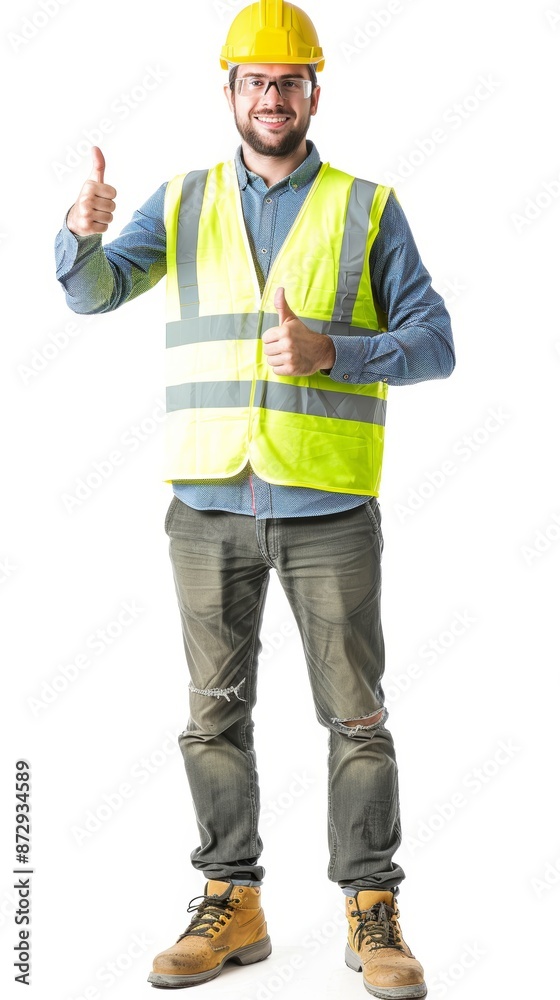 Architect portrait, congratulations for development, real estate, or building approval. Civil engineer, emoji image, or studio person on white background. Architect portrait, congratulations for development, real estate, or building approval. Civil engineer, emoji image, or studio person on white background.
