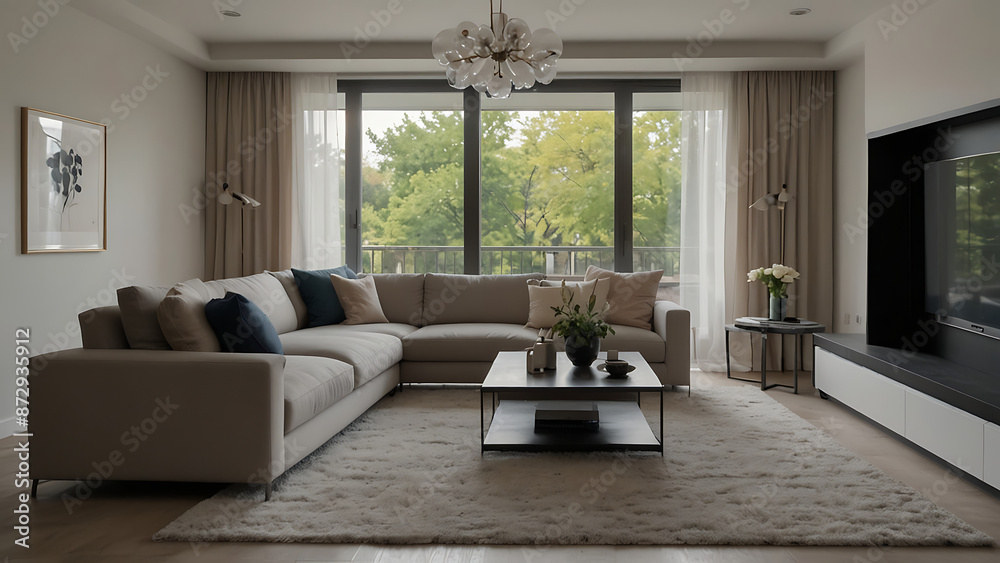 Fototapeta premium Stylish living room interior with other beautiful home ingredients. 