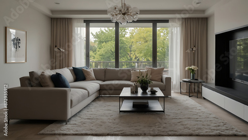 Stylish living room interior with other beautiful home ingredients. 