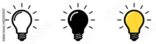 Light bulb icon set. Idea icon. Lamp concept. Light bulb, isolated in modern outline, flat, and colored design. Vector illustration
