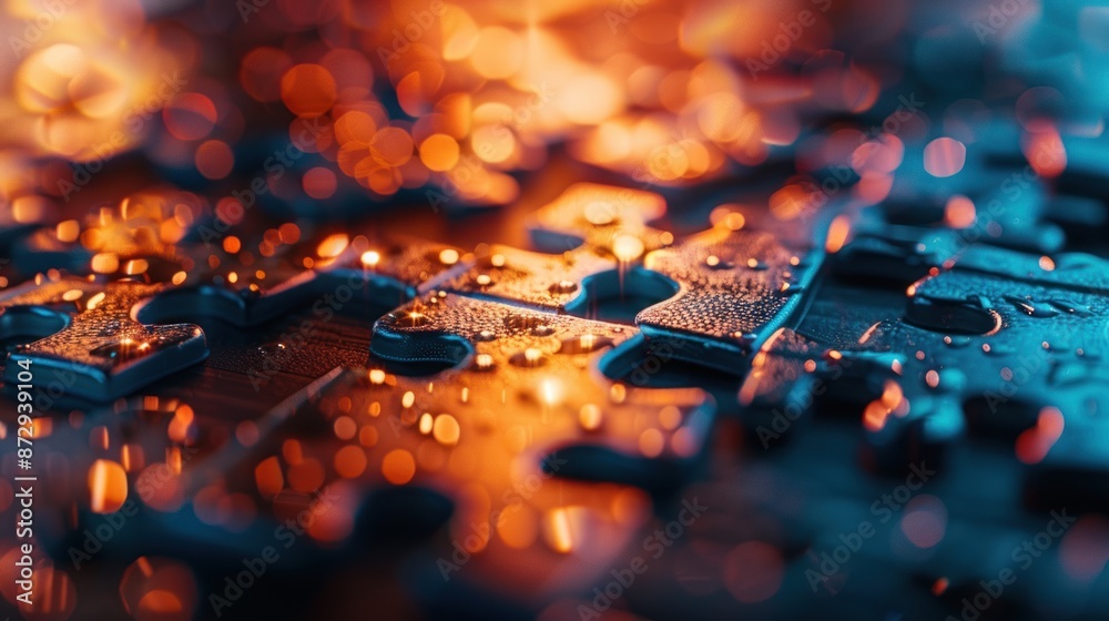 Wet Puzzle Pieces in a Warm Glow Wet Puzzle Pieces in a Warm Glow