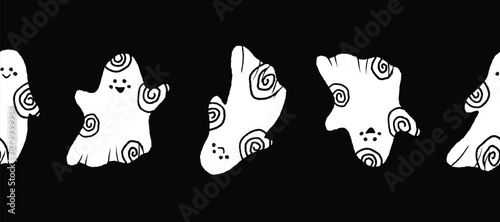 Cute Halloween ghosts seamless horizontal pattern design