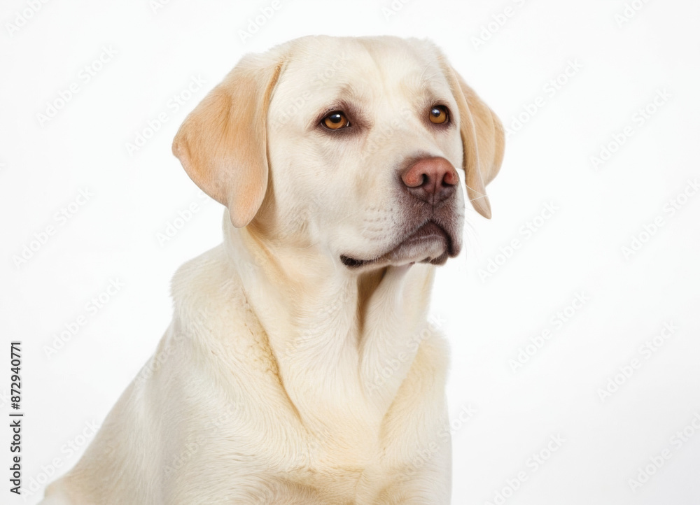 realist white labrador, facing front view, sitting, on white bakground realist white labrador, facing front view, sitting, on white bakground
