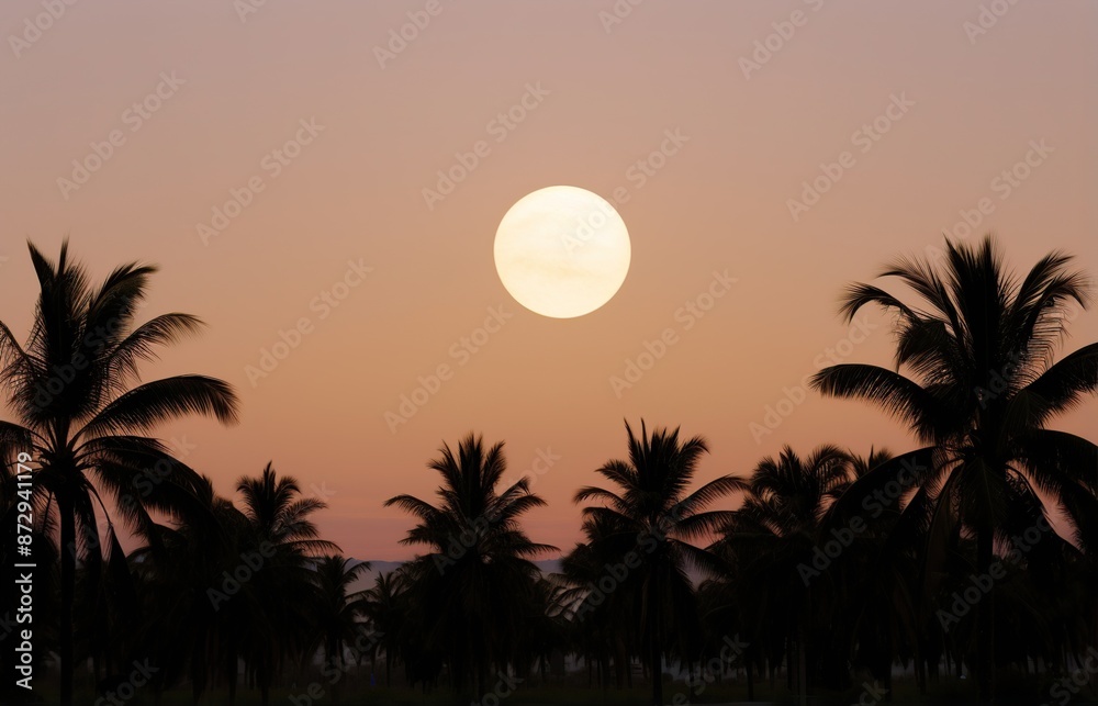 Obraz premium Sunset over forest with large sun