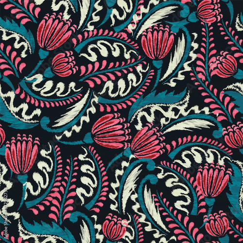 Ikat flower paisley embroidery, abstract floral motifs, embroidery floral motifs. designs for texture, fabric, clothing, wrapping, decoration, etc.	
