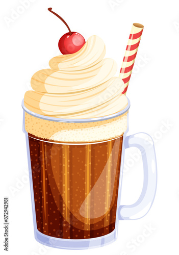 Root Beer Float with Whipped Cream in a Glass Mug Vector Illustration
