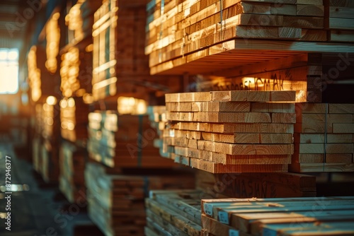 Wallpaper Mural Pile of wood lumber planks stacked at residential construction site or shop. Torontodigital.ca