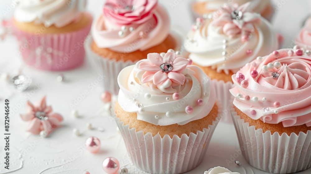 Elegant Pink Cupcakes with Delicate Decorations Elegant Pink Cupcakes with Delicate Decorations