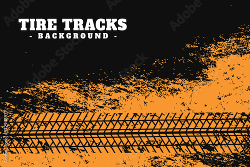 Vector Tire Track on black Background. Grunge Tire Track.	