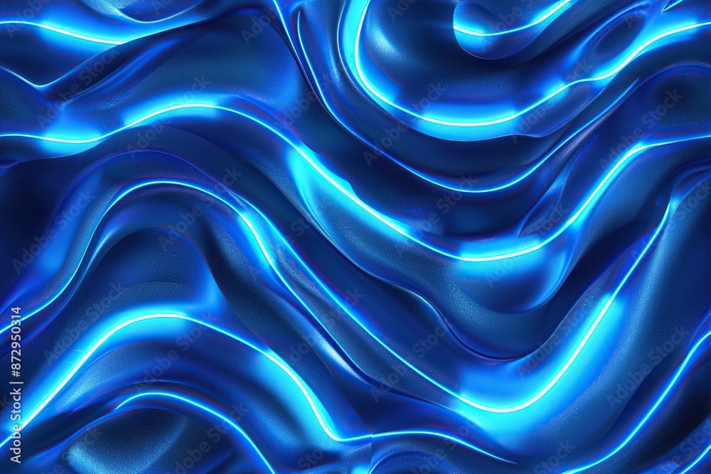 Obraz premium Abstract Blue Neon Light Waves on Black Background