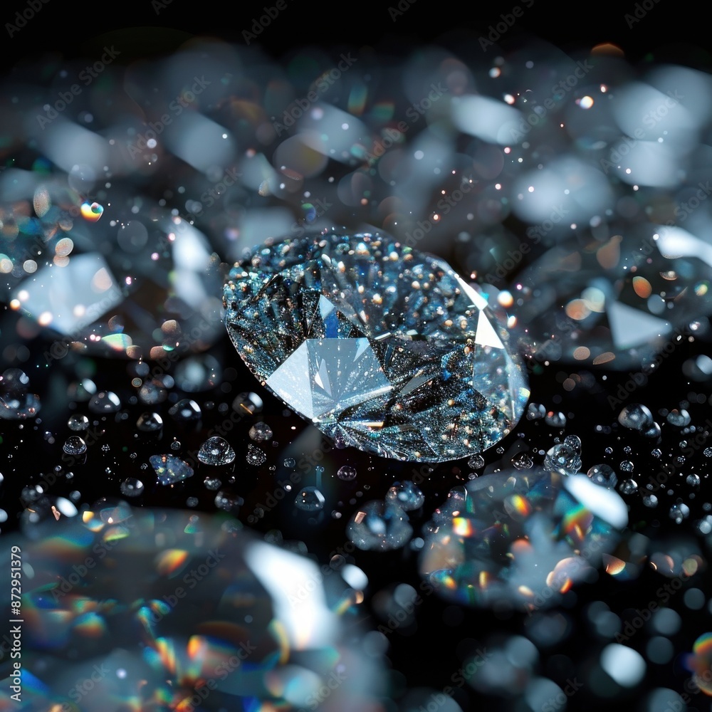 Fototapeta premium Close-up of sparkling diamonds on a black surface, highlighting their clarity and brilliance.