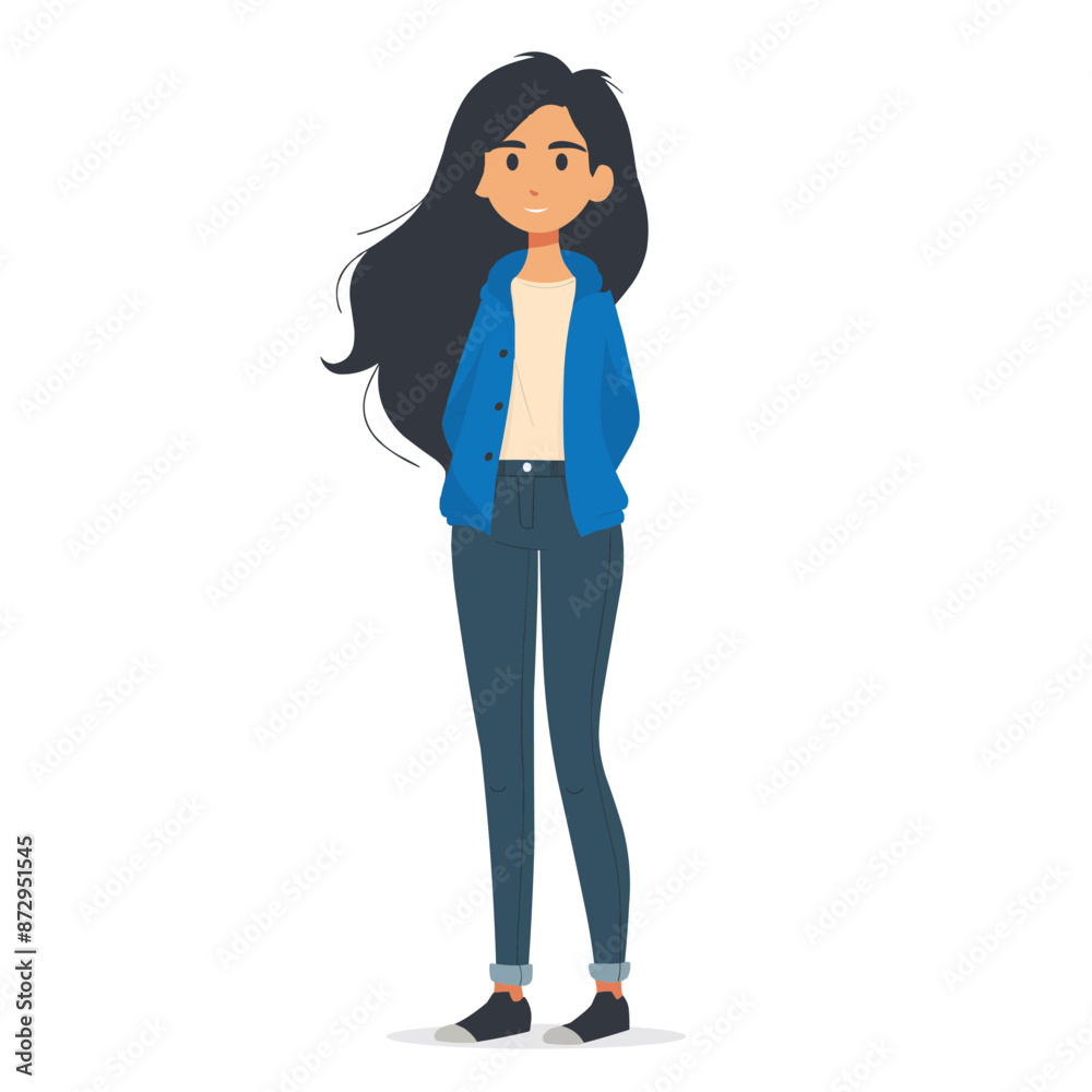 A woman stands and smiles, a simple illustration of a person, a flat image, isolated on a white background, one person A woman stands and smiles, a simple illustration of a person, a flat image, isolated on a white background, one person