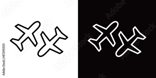 シンプルな飛行機乗り継ぎのラインアイコン