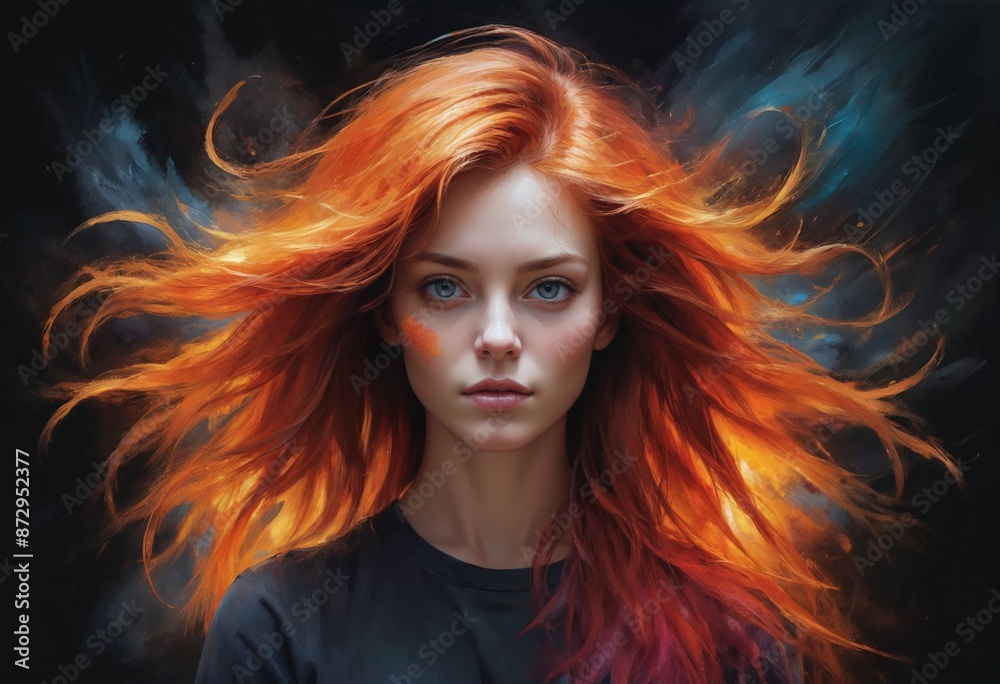 Vibrant abstract portrait with fiery oil paint strokes Vibrant abstract portrait with fiery oil paint strokes