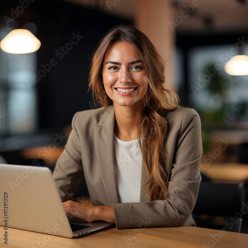 Confident Businesswoman Working On Laptop In Modern Office