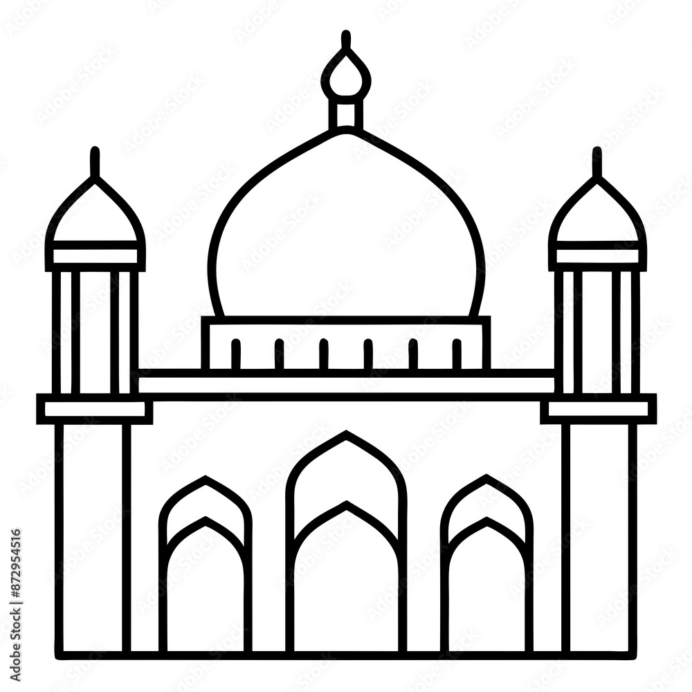 Mosque building islamic outline icon vector illustration line art design. Mosque building islamic outline icon vector illustration line art design.