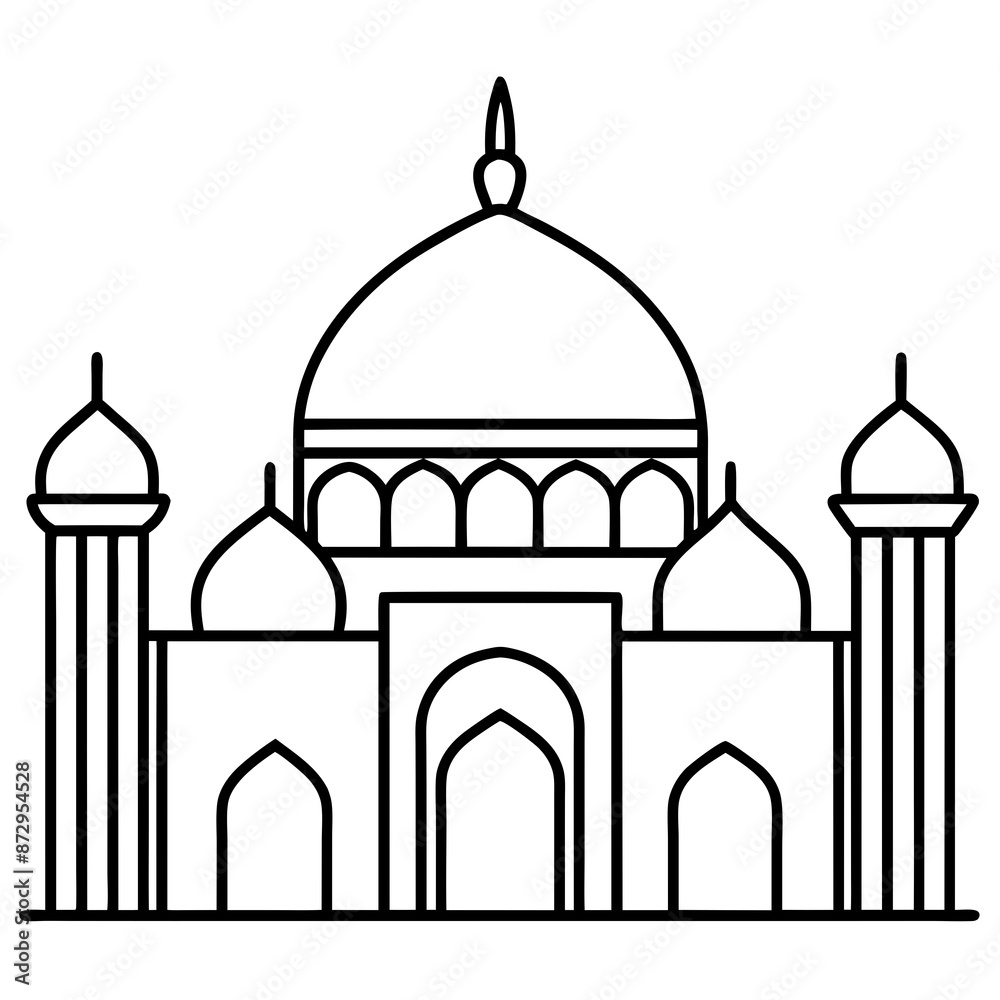 Mosque building islamic outline icon vector illustration line art design. Mosque building islamic outline icon vector illustration line art design.