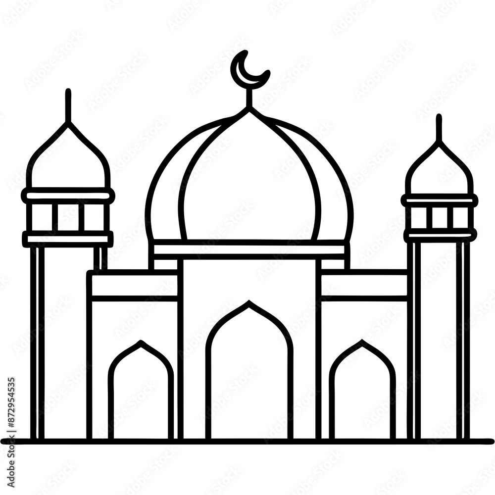 Mosque building islamic outline icon vector illustration line art design. Mosque building islamic outline icon vector illustration line art design.