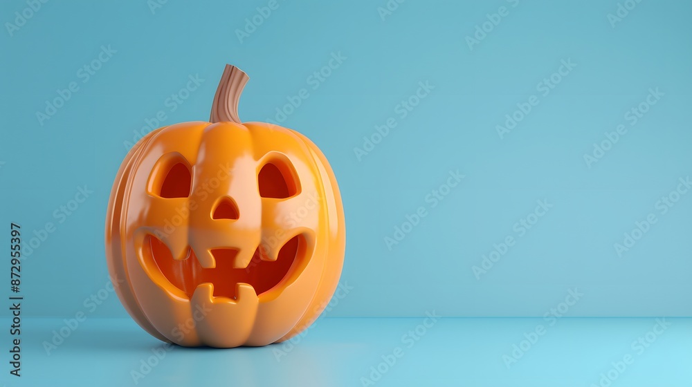 3D render of A smiling jack-o-lantern on a pastel blue background, no peaple 3D render of A smiling jack-o-lantern on a pastel blue background, no peaple