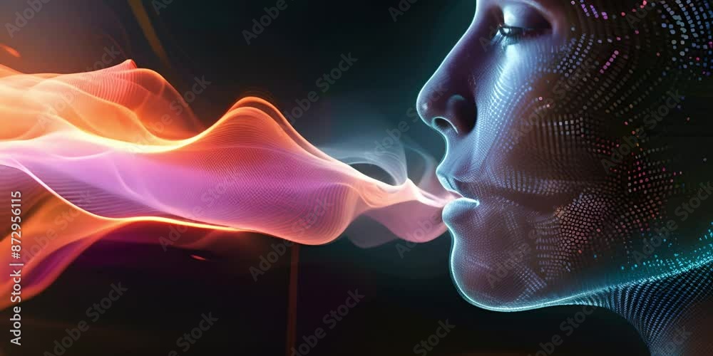 a woman's face made of tiny particles