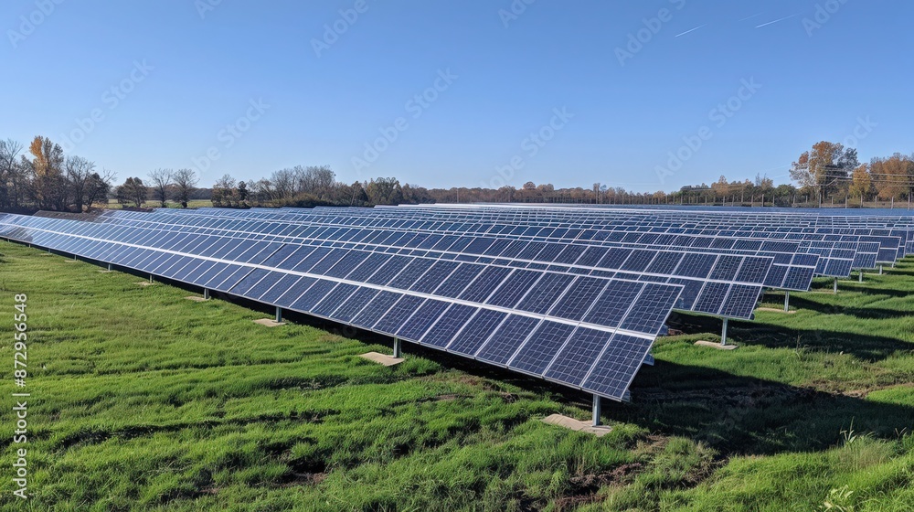A large field of solar panels generating renewable energy on a sunny day, showcasing sustainable technology and clean power sources in nature. A large field of solar panels generating renewable energy on a sunny day, showcasing sustainable technology and clean power sources in nature.