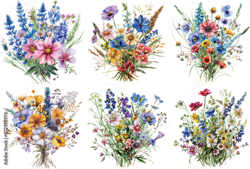 wildflower bouquet watercolor clipart