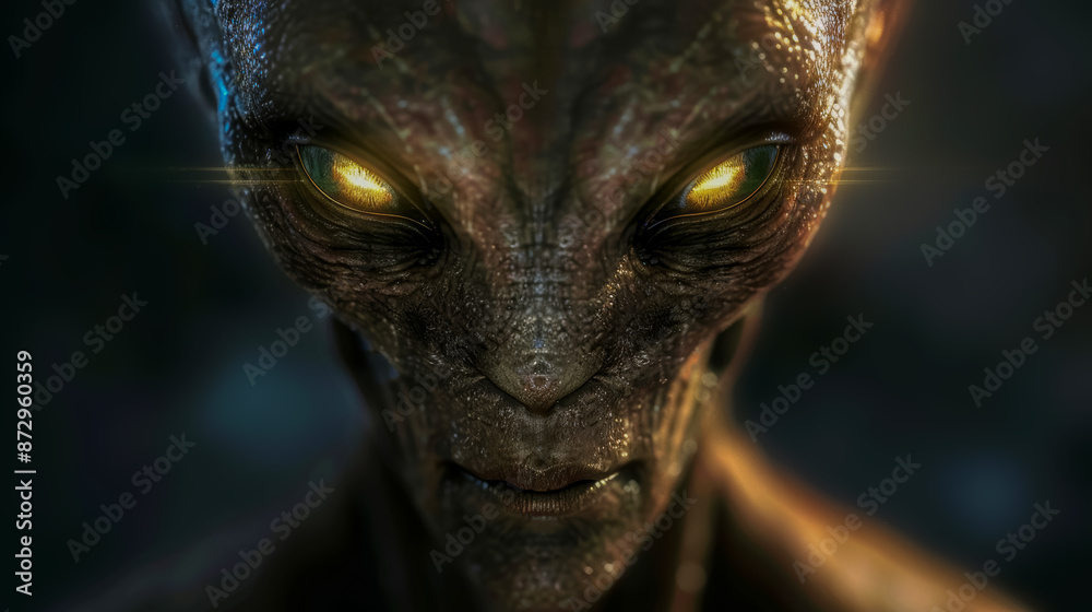 Alien portrait, first contact, poster or splash screen concept for sci-fi websites Alien portrait, first contact, poster or splash screen concept for sci-fi websites