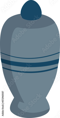 Funeral urn with ashes. Concept of cremated people isolated on white background. Burial vase for cremation