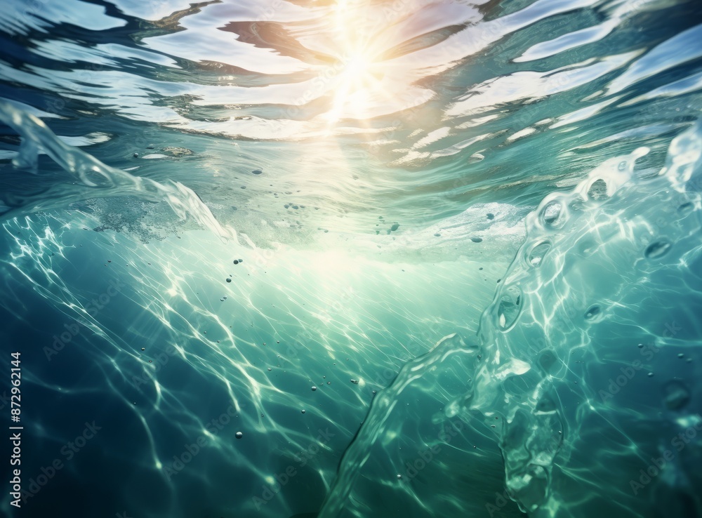 Sunbeams dance through the crystal-clear waters of a tropical ocean, illuminating a vibrant underwater world teeming with life. Sunbeams dance through the crystal-clear waters of a tropical ocean, illuminating a vibrant underwater world teeming with life.