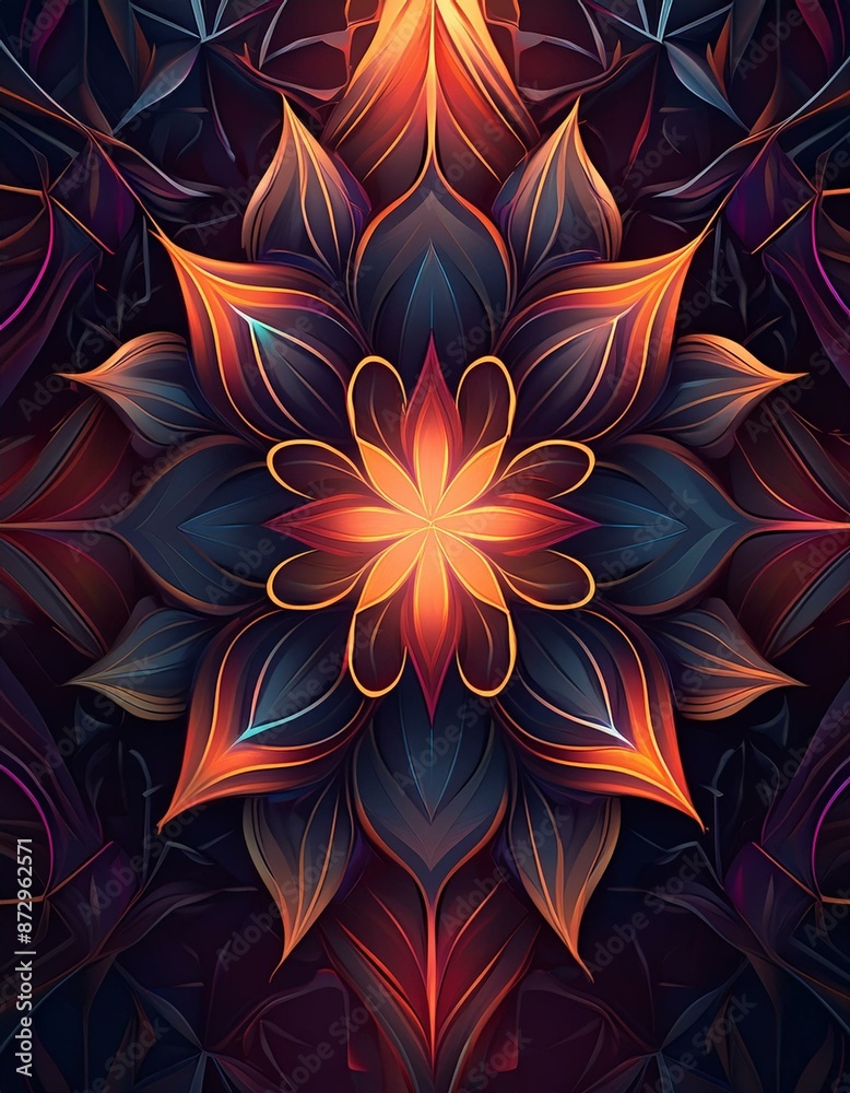 Abstract floral pattern with sharp contours and geometric elements Abstract floral pattern with sharp contours and geometric elements